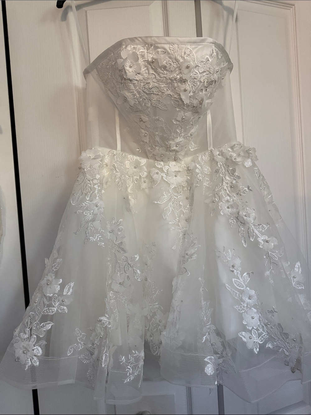 Strapless White Floral Lace Cocktail Dress